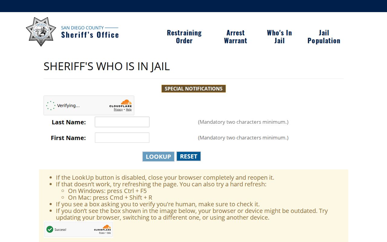Imperial Beach people search San Diego County jail lookup