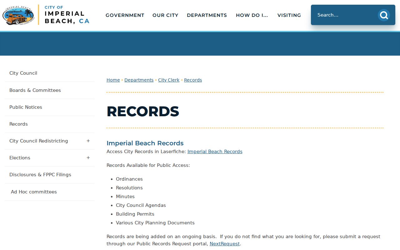 Imperial Beach people search city records access page