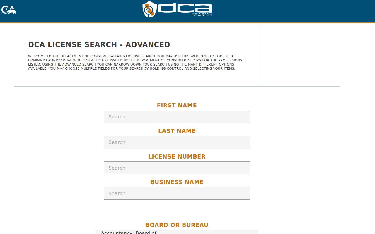 Imperial Beach people search California professional license fields