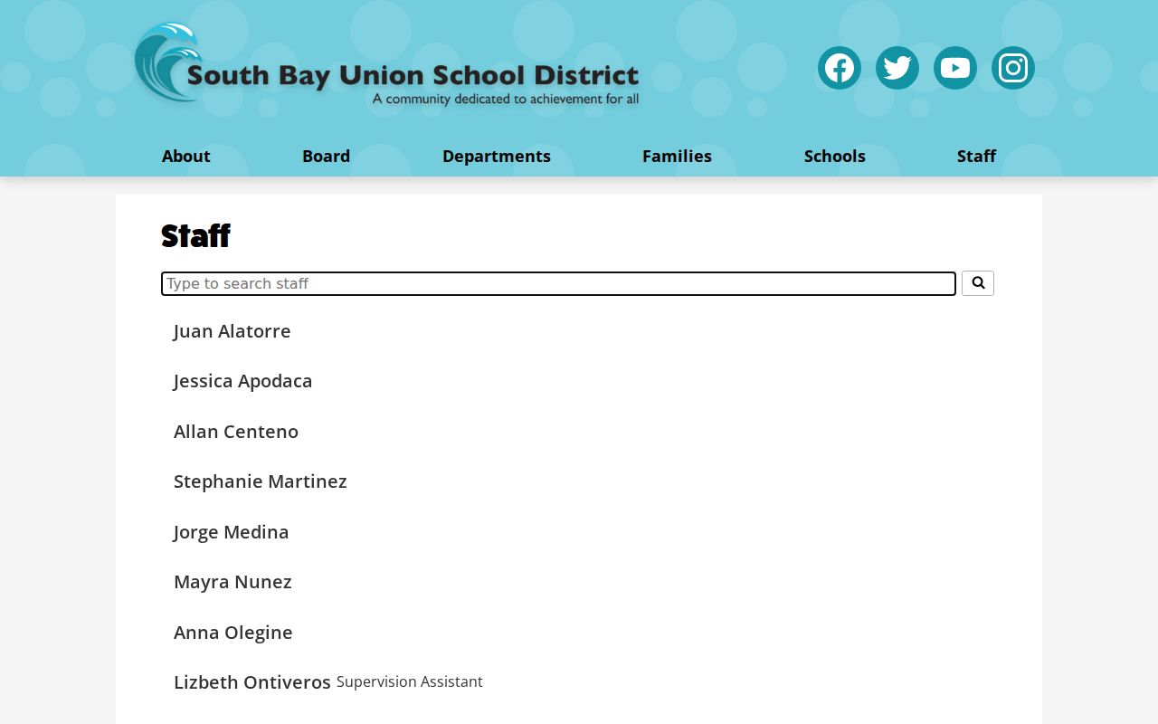 Imperial Beach school staff directory listing