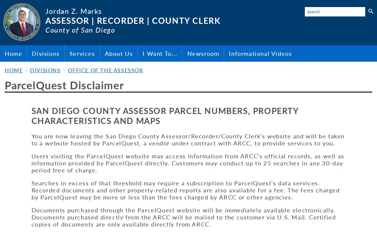 Imperial Beach public records ParcelQuest access notice