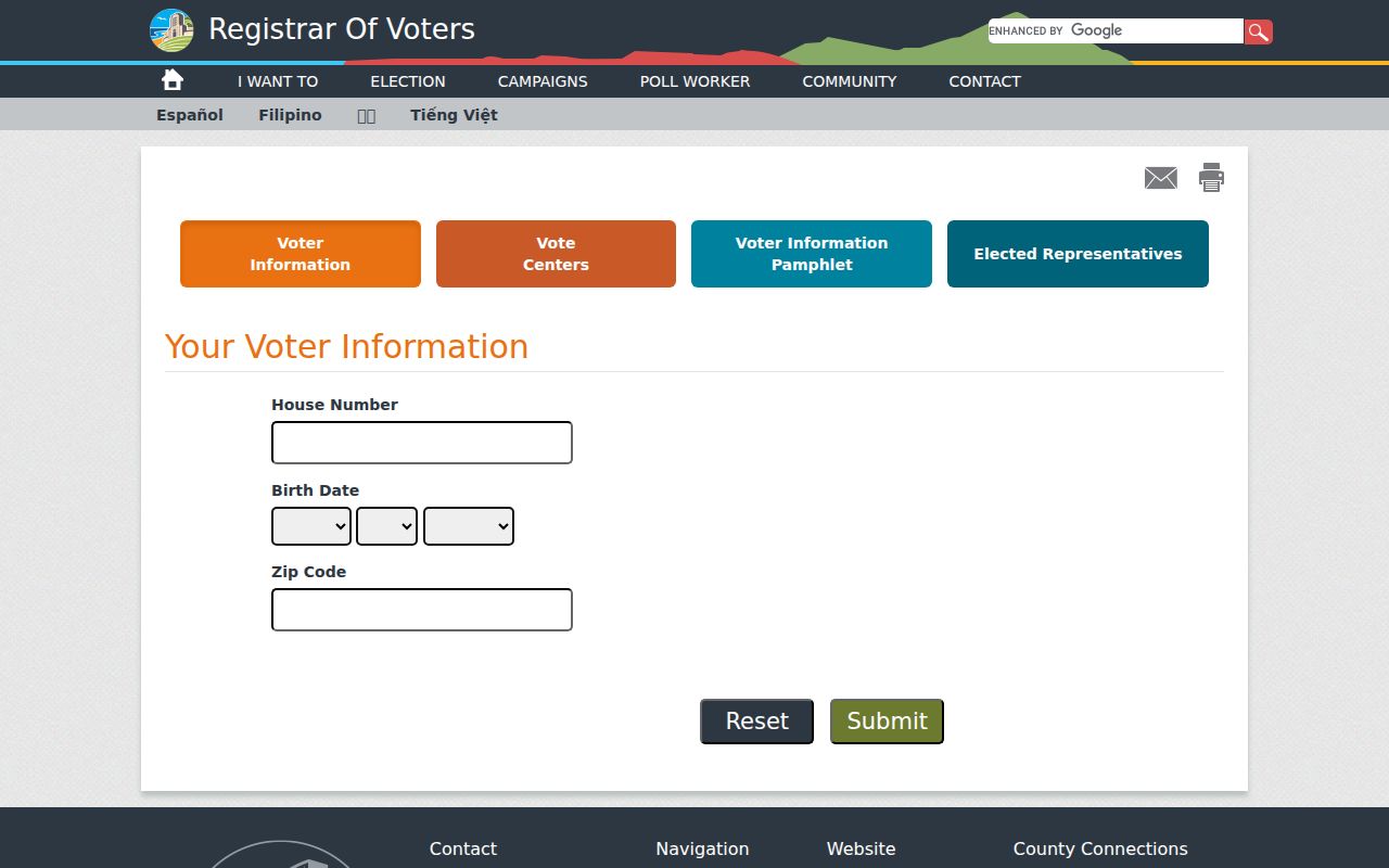 Imperial Beach voter registration lookup fields from San Diego County